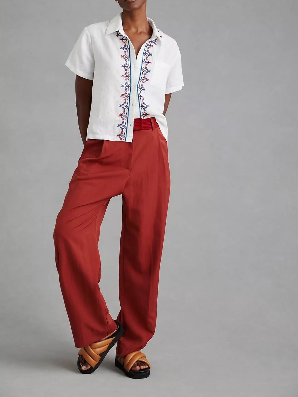 Solid & Striped Embroidered Cabana Linen Button Up Shirt large